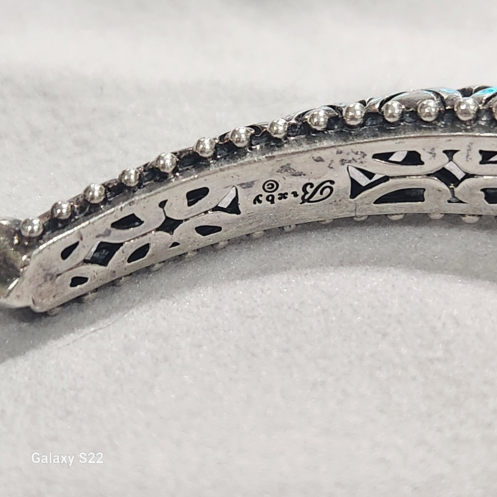 Barbara Bixby Bold .925 Silver, 18k Gold w/ White Topaz Gemstone Hinged Cuff - Picture 7 of 11